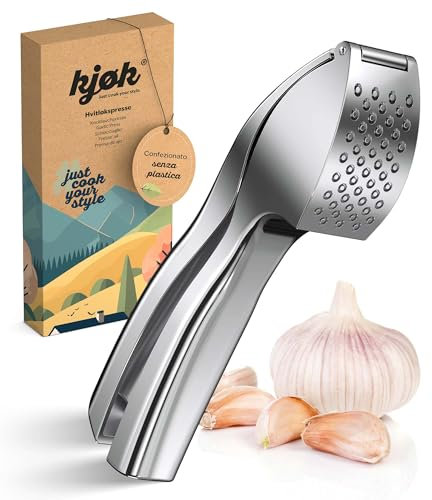 kjøk Premium Knoblauchpresse - Zinklegierung in Chrom glänzend - profi Knoblauch Presse spülmaschinenfest praktische & stylische Knobipresse - garlic pro press leicht zu reinigen - Muttertagsgeschenk