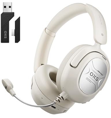 OXS Storm A2 kabelloses Gaming-Headset, Aktive Geräuschunterdrückung, 2,4 GHz Niedrige Latenz & Bluetooth 5.4, Duale EQ-Modi, 70 Stunden Akkulaufzeit, für PC, PS4, PS5, Switch und Handy, Weiß