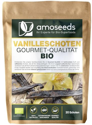 20 Vanilleschoten BIO | Frische Gourmet-Qualität | Lange Haltbarkeit im wiederverschließbaren Frischebeutel | Ohne künstliche Aromen