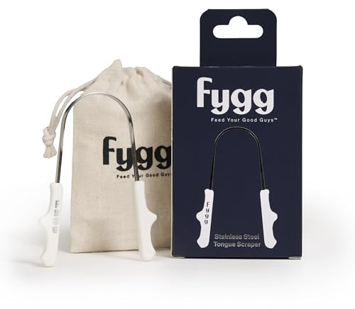 Fygg Stainless Steel Tongue Scraper with Cotton Storage Bag, Gentle Oral Care Tool for All Ages