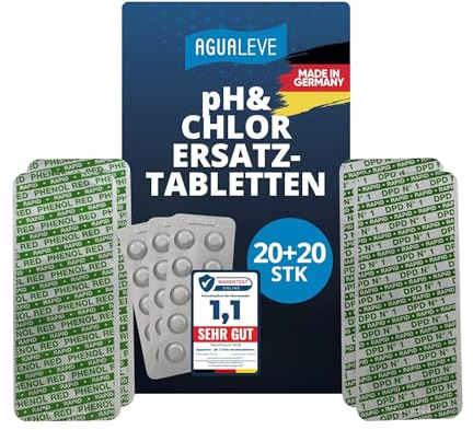 AGUALEVE® 40 Rapid Pool Testtabletten | 20x pH-Wert (Phenol red) + 20x freies Chlor (DDP1) | für Poolwasser-Schütteltest | Markenqualität Made in Germany | mit gratis digitalem Poolpflegeguide
