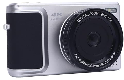 64MP HD Autofocus 4K Cámara Digital Digital Cámara de Video sin Espejo Retro con Pantalla Flip para Fotografía de Viaje (Silver)