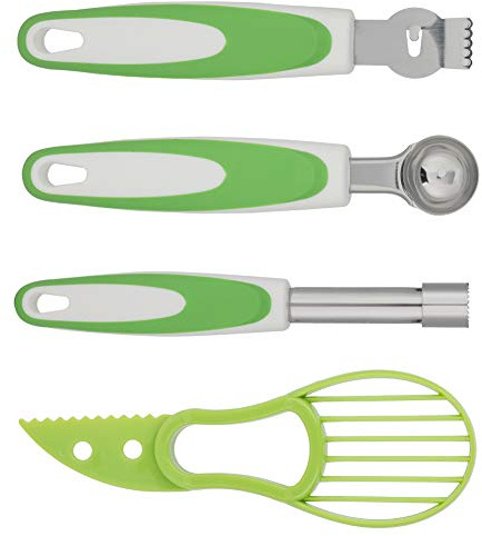 Mini Kitchen Gadget Set Tool à 4 Pièces avec Couteau à Avocat, Appareil de Base, Scoop de Fruits et Matériaux en Plastique en Acier Inoxydable Planer Planer, Couche Cuisine Portable et Abordable,