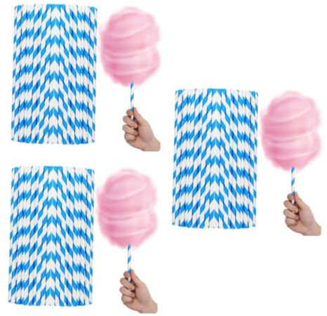 MAGICLULU 150 pcs Blue White Cotton Candy Holder Paper Sticks for Birthday Wedding Party DIY Crafts Cotton Candy Baking Sticks Compatible with Commercial Machines