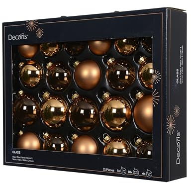 Hochwertige & Dekorative Glas Weihnachtskugeln - Klassische Christbaum Kugeln & Einzigartige Farbauswahl - Glänzend & Matt - Glaskugeln Weihnachten (Brandy Mix, Das 21-teilige Set (⌀ 7 cm))