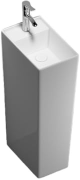 Lavabo sur colonne Lavabo sur pied en céramique blanche, ensemble lavabo monobloc avec robinet argenté et kit de vidange