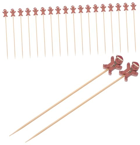 AUTSUPPL 100 Piezas Palillos Cóctel Decorativos de Madera con Diseño de Hombre de Jengibre Pinchos para Frutas Aperitivos y Bebidas para Fiestas y Celebraciones Navideñas