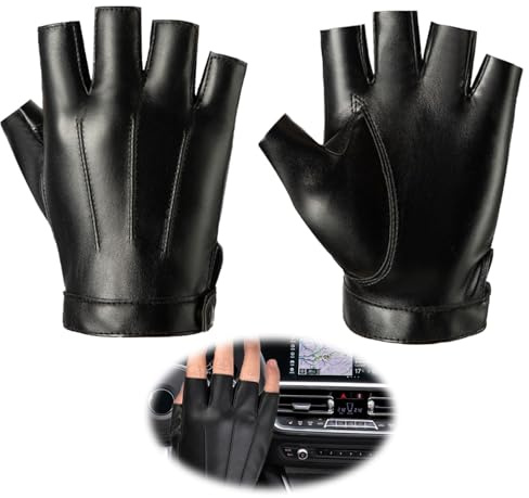 Guantes de cuero sin dedos, guantes de conducción sin dedos, guantes de medio dedo negro, punk, traje deportivo, sin forro, guantes para conducir, ciclismo al aire libre