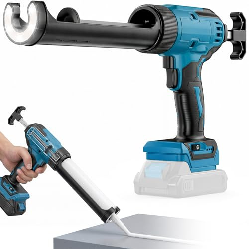 Elektrische Akku-Kartuschenpistole, kompatibel mit Makita 18–20 V Batterien, mit LED-Licht, 6 einstellbare Geschwindigkeiten, Silikonpistole zum Befüllen, Versiegeln, Arbeit für 300 ml Kartusche