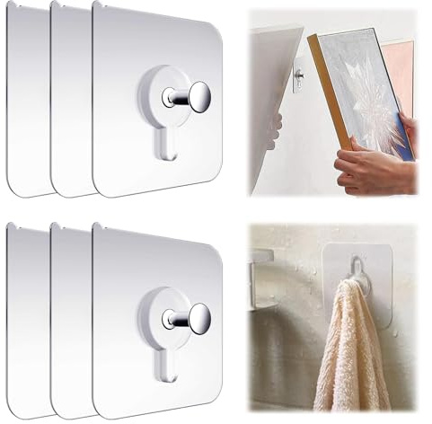 Attache Cadre Adhésif Crochets, Lot de 6 Clous de Suspension Auto-Adhésifs, Adhésif Accroche Tableau Sans Percer, Clous de Suspension Mural Transparent pour Cadres Posters Photos Décoratives