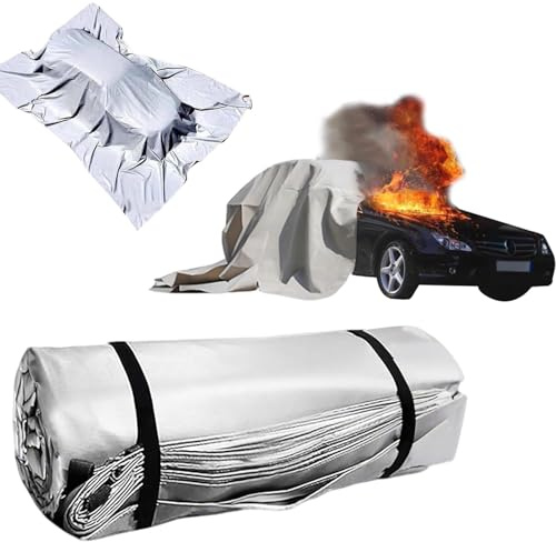 RETRIN Feuerschutzdecke für Fahrzeuge, Notfall-Löschdecke Auto - Doppelseitig Silikonbeschichtet, Hitzebeständig 1100°C für Elektro- und Kraftstofffahrzeuge auf Parkplätzen & Tankstellen 6x8m
