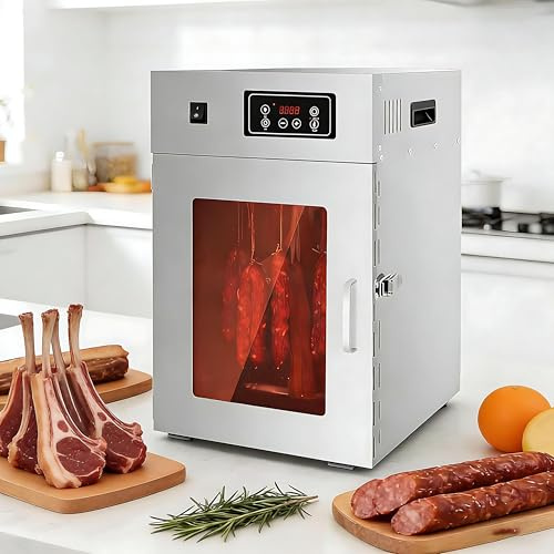 Dfdieratve Professional 800W Biltong Box & Food Dehydrator, Stainless Steel Dry Ager Cabinet,Food Dehydrator for Jerky with Digital Control, 14 Hooks for Even Drying of Jerky, Meat, Sausage