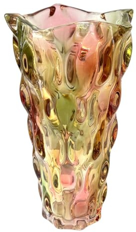 BSDLZCH 23 cm blomvas i glas, tungviktsdesign, röd/grön