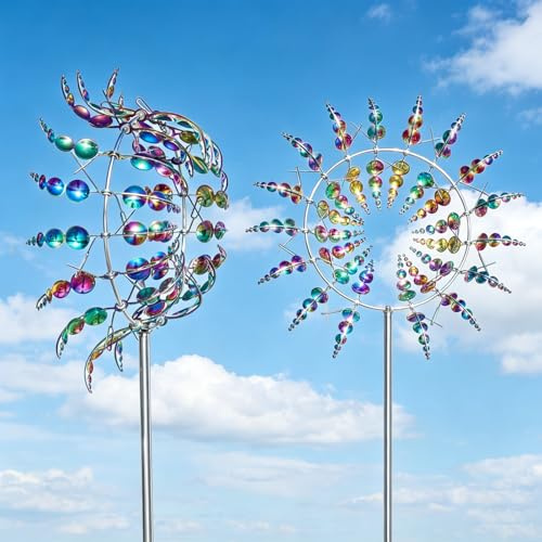 Windmühle Metall Durchmesser 30 cm 3D Metall-Windmühle Bunte für Garten, Terrasse, Landschaft Dekoration