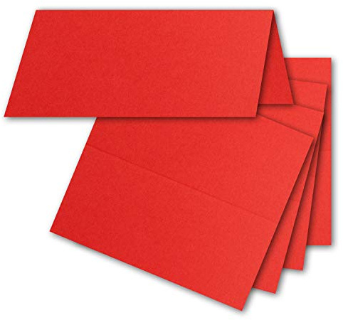 50x Tischkarten in Rot - 4,5 x 10 cm - blanko - Doppel-Karten - als Platzkarten und Namenskarten für Hochzeit und Feste