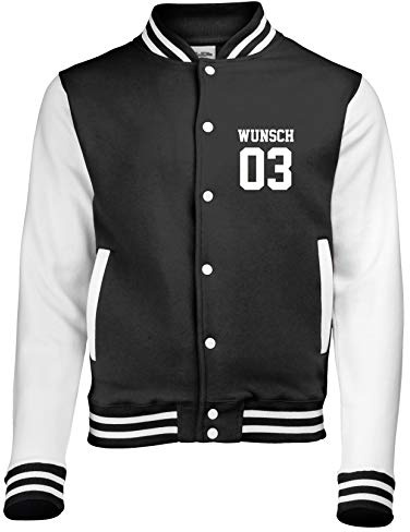 Comedy Shirts Wunsch - Herren College Jacke - Schwarz/Weiss Gr. L