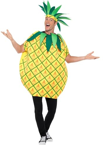 Smiffys Ananas-Kostüm, Gelb mit Reiter und Blattkrone, Stirnband, lustiges Kostüm, Komödie