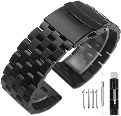 SINAIKE Armband für eine Armbanduhr 24mm Uhrenarmband aus Metall 5 -Reihen Armbänder aus Gebürstetem Massivem Edelstahl Ersatzband Schwarz Armband