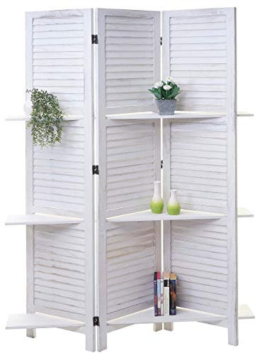 Mendler Paravent T752, Trennwand Raumteiler mit Regalböden 170x125cm, Shabby Look - weiß/weiß