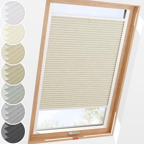 Schuette® Dachfenster Plissee mit Bohren zum Anschrauben ● Dolomite Kollektion: Light Coffee (Beige) ● 90-99 x 100-119cm (Breite x Höhe) ● Suprafix Faltrollo Befestigung ● Bequeme Rollo