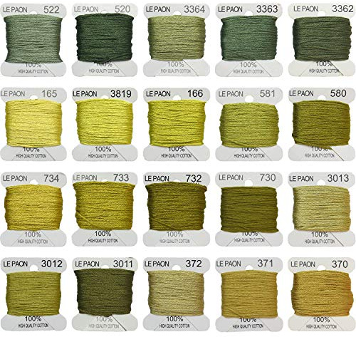Premium Rainbow Color Embroidery Floss bobbins - Cross Stitch Threads - Friendship Bracelets Floss - Crafts Floss - 20 Bobbins Per Pack Embroidery Floss, Light Moss Green,Gradient