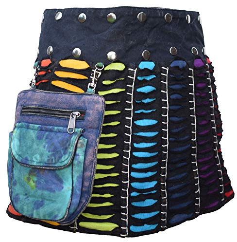 Gheri Gonna da donna reversibile in cotone patchwork tie dye con bottoni automatici
