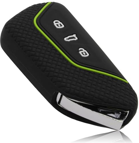 FOAMO Autoschlüssel Hülle Kompatibel mit VW, SEAT, Skoda, Cupra - Silikon Schlüsselhülle - Schutz für Autoschlüssel (Mesh Schwarz-Apfel-Grün)