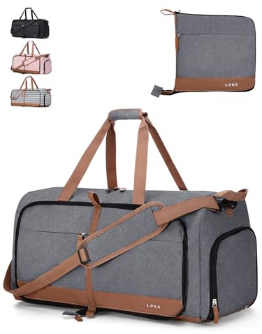 Lekesky Reisetasche Damen 60L Faltbare Reisetasche Weekender Sporttasche mit Schuhfach, wasserdichte Handgepäck Tasche/Sporttasche/Krankenhaustasche (Grau)