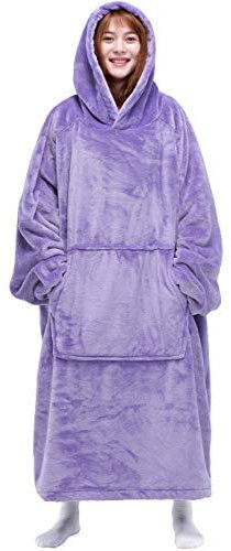Tragbare Decke Sweatshirt für Damen und Herren, super warm und gemütlich, riesige Decke Hoodie, dicke Flanelldecke mit Ärmeln und riesiger Tasche (G)