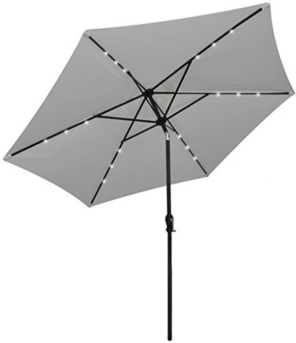 Makastle Sonnenschirm 300 cm mit Stahlmast und LED-Leuchten, Ampelschirm Marktschirm Gartenschirm Kurbelschirm Terrassenschirm, Kurbel- und Kippmechanismus, Freitragendes Design, Weiß