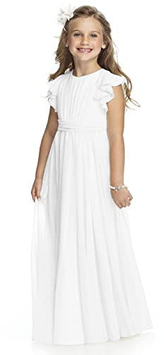 Aibaowedding Fancy Chiffon Flower Girl Dresses Flutter Sleeves Junior Bridesmaid Dress(White 8-9Y)