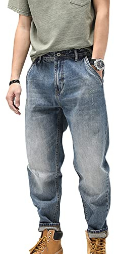 GUOCU Jeans Herren Vintage Jeans in Distressed-Optik Stretch Destroyed Jeans Hose mit Löchern für Männer Karottenhosen Lässige Lockere Jeanshose Regular Fit Denim Hosen Stil A 34W