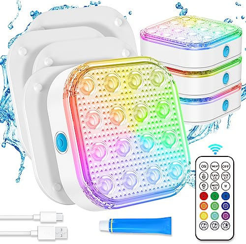 Kabellose Unterwasserlichter für Pool, ultradünn, mit Fernbedienung, wasserdicht, magnetisch, Unterwasserlicht, wiederaufladbar, 2600 mAh, hält bis zu 50 Stunden, 17 farbwechselnde Muster