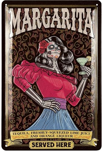 LANOLU Blechschilder retro Bar Deko - Bar Schild MARGARITA SERVED HERE - Metallschilder vintage als Alkohol Accessoires für Partyraum, Küche - Cocktail Schild als Geschenk, 20x30cm