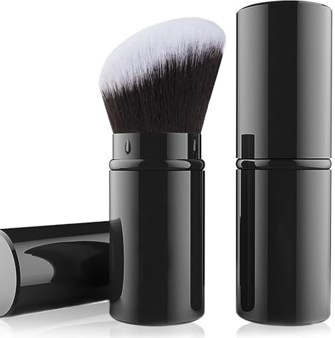 Falliny einziehbare Kabuki Make-up Pinsel, abgewinkelte Reise Puder Blush Pinsel Foundation Make-up Pinsel mit Abdeckung für Blush, Sonnenschutz, Bronzer, Polieren, Concealer, Highlighter