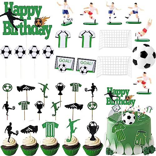Lunriwis 26 Stück Tortendeko Fussball Cake Decoration Football,Fußball Tortendeko Set,Fussballtorte für Kinder,Tortenaufleger Fussball Deko Geburtstag Kinder