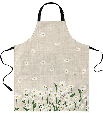 408 Grillschürze, Weiße Gänseblümchen-Blumen-Bauernhaus-Leinen-Blumen-Beige Malschürze Personalisiert Kochschürze Wasserdicht Kochen Schürze Für Restaurant Backen Bäcker 70X84Cm