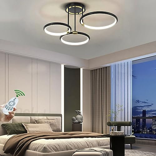 Wohnzimmerlampe Deckenleuchte LED Pendelleuchte Dimmbar Schwarz Esszimmer Schlafzimmer Hängend Lampe Modern Rund Ring Design Deckenlampe für Wohnzimmer Esstisch Büro Küche Deko mit Fernbedienung Lampe