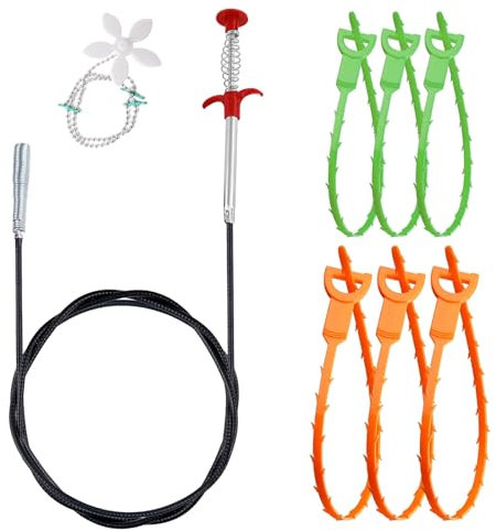 Pulitore di scarico a spirale, per la pulizia dei tubi, 300 cm, pinza flessibile, per la pulizia dei tubi, 8 pezzi, a spirale per la pulizia dei tubi