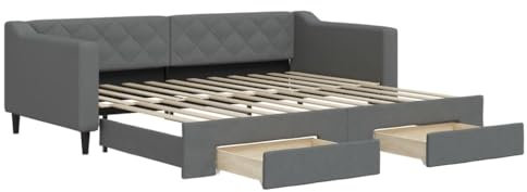vidaXL Tagesbett, Sofabett Ausziehbar mit Schubladen, Gästebett Schlafsofa für Schlafzimmer Wohnzimmer, Sofa Ausziehbett, Dunkelgrau 90x200cm Stoff