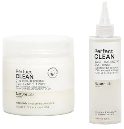 NatureLab.TOKYO Perfect Clean Clarifying Scalp Scrub 2-in-1 Shampoo and Scalp Scrub Hair Treatment (8.1 oz) & Perfect Clean Scalp Balancing Sake Rinse (7 oz)