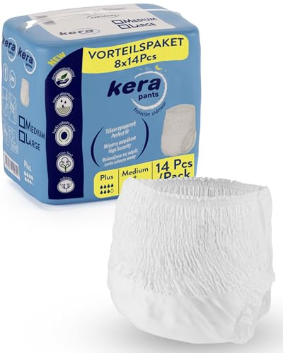 KERA® saugstarke Inkontinenz Pants für Frauen und Männer mit “Cotton-Feel” Komfort - diskrete Windeln für Erwachsene - atmungsaktive Windelhosen - 112 Stück Medium