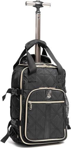 Aerolite 40x20x25 Ryanair Size Backpack Trolley Bag with 2 Wheels Recycled Eco-Friendly Cabin Luggage Approved Extendable Handle Travel Carry On Flight Rucksack with 10 Year Warranty (Quilted)