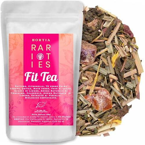 FIT TEA Tisana Drenante in Foglie Intere Sfuse, Gusto Limone e Vaniglia | Infuso Diuretico e Depurativo 100% Naturale, Miscela Premium con Tè Verde, Ortica e Mate, Busta Richiudibile Salva Aroma