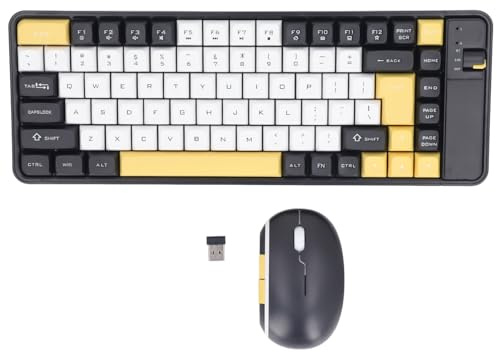 Teclado Y Raton Gaming, Teclado de 84 Teclas y Mouse Inalámbrico de 2.4G con Modo de Suspensión Automática 800/1200/1600 dpi Ajustable Rango de Trabajo de 10 Metros. (Yellow)