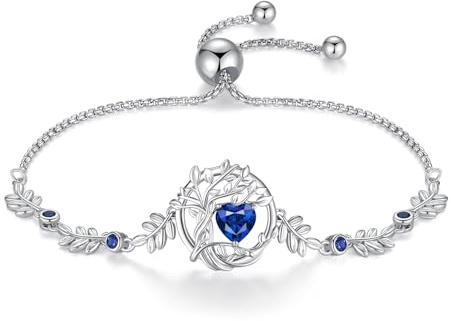 FANCIME Arbre de Vie Pierre de Naissance Bracelet pour Femme | Argent Sterling 925, Bracelet Bolo, Anniversaire Noël Fête des Mères Anniversaire de Naissance Cadeau pour Femme Elle