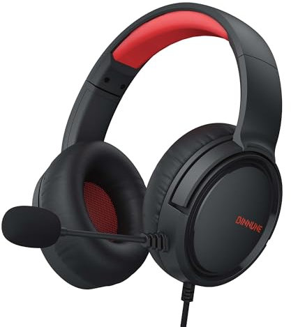 BINNUNE BG02 3.5mm Gaming Headset for PC, PS4, PS5, Laptop, Xbox One, Mac, iPad, NS Games, Computer Game Gamer Over Ear Flexible Microphone Volume Control with Mic - Red