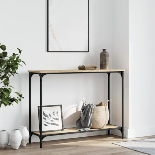 FENLAX Konsolentisch mit Ablagen 101x30,5x75 cm Flurtisch mit Ablagen Ausstellungstisch Wohnzimmermöbel Eingangsbereich Akzenttisch Beistelltisch Holzwerkstoff&Metall Sonoma-Eiche