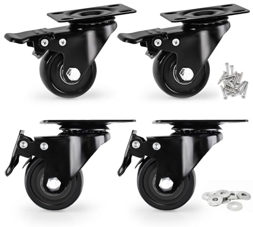 4er Set Schwerlastrollen mit Bremse, Transportrollen 50mm, Industrierollen aus Vollgummi und Lautlose, Lenkrollen f ür Werkstatt, Möbel & Outdoor - Möbelrollen - Rollen Schwerlast,Schwarz
