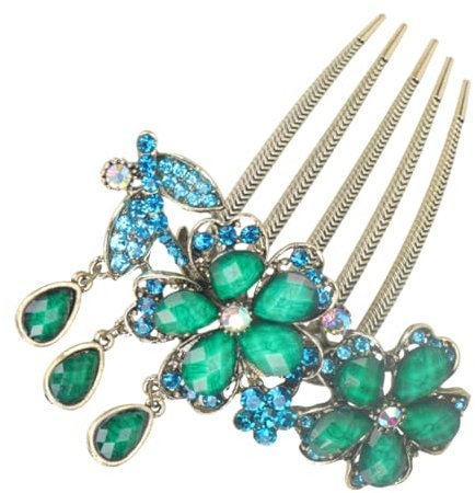 Gogogmee Vintage Haarschmuck Damen Retro Haarsteckkamm Mit Blaue Blumen Und Strass Hochzeit Haarschmuck Für Frauen Elegante Frisuren Zubehör